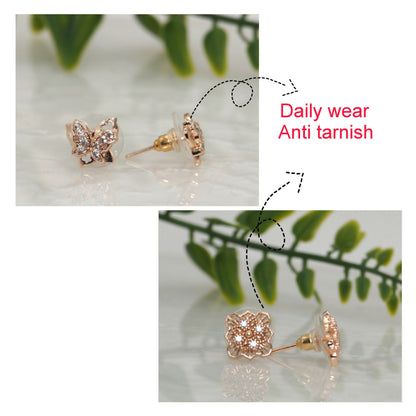 Rose    Artificial Gold Butterfly & Filigree Square Stud Earrings Set for women and girls Combo Pack of 2