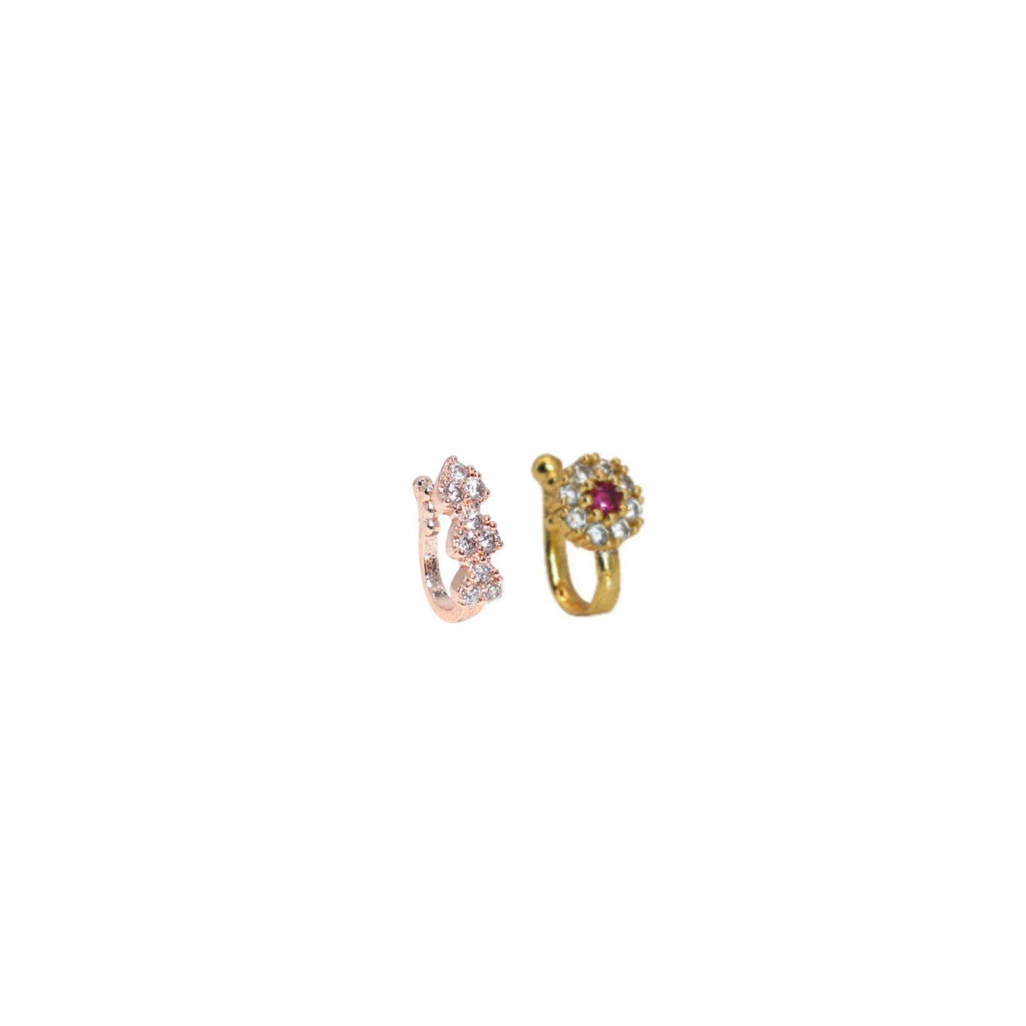 Triple Cluster CZ No Piercing Nose Ring Nath -   Artificial Gold/Rose    Artificial Gold Combo Pack of 2