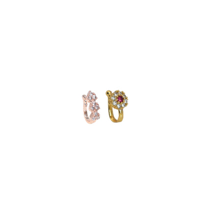 Triple Cluster CZ No Piercing Nose Ring Nath -   Artificial Gold/Rose    Artificial Gold Combo Pack of 2