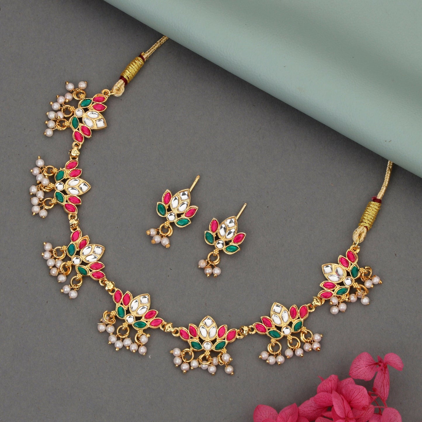 Modern   Artificial Gold Pave Crystal Teardrop Choker Set