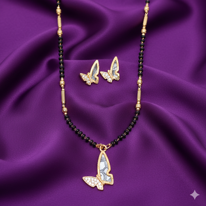 Artificial Gold-Plated AD Butterfly Mangalsutra Set with Matching Earrings for women