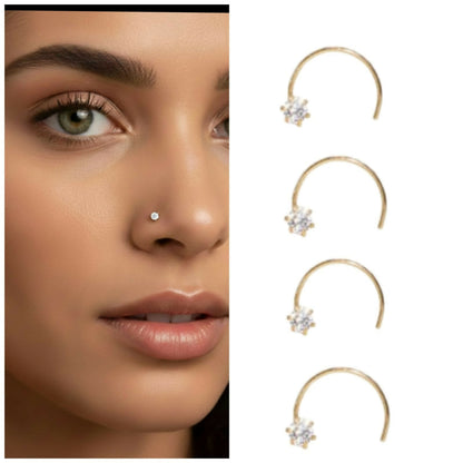 Artificial Gold Diamond-Style U-Shape Nosepin Laung Koka Nathni combo pack of 4