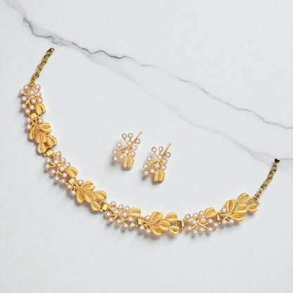 Four-Strand Faux Pearl Choker with   Artificial Gold-Tone Floral Pendant