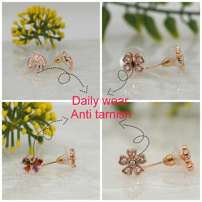 Sparkling Rose    Artificial Gold Stud Earrings Set - Butterfly & Flower Designs for women and girls Combo Pack of 4