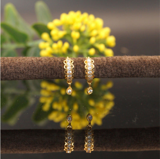 Artificial Gold Plated AD Bali Triple Dangler Huggie Hoop Earrings kan ki Bali Combo Pack of 2