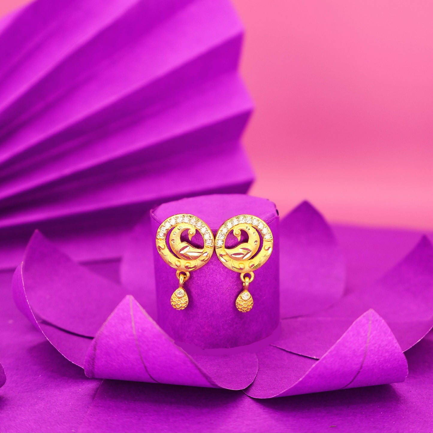 Artificial Gold Peacock Stud Earrings with AD for women and girls