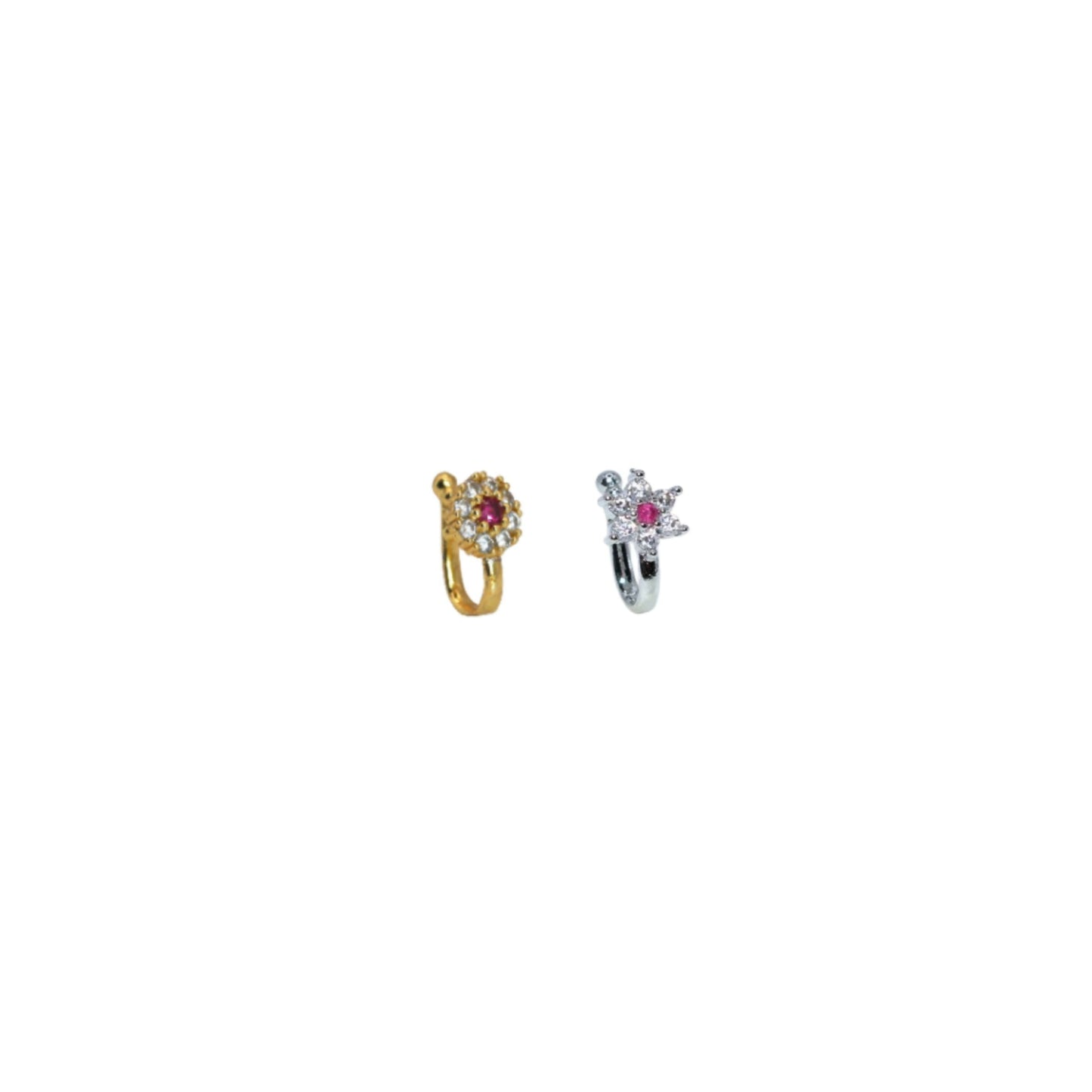 2 Pcs Non-Piercing CZ Nose Clip Set - Flower &    Artificial Gold Pave Hoop Combo Pack of 2