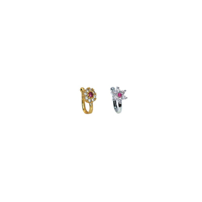 2 Pcs Non-Piercing CZ Nose Clip Set - Flower &    Artificial Gold Pave Hoop Combo Pack of 2