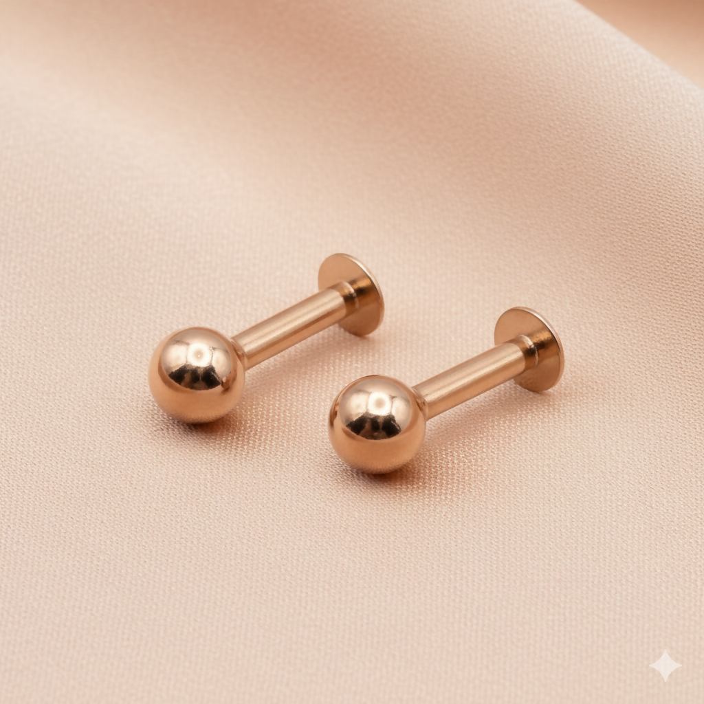 Rose    Artificial Gold plaated Labret Stud Earrings Flat Back Piercing for women and girls Combo Pack of 2