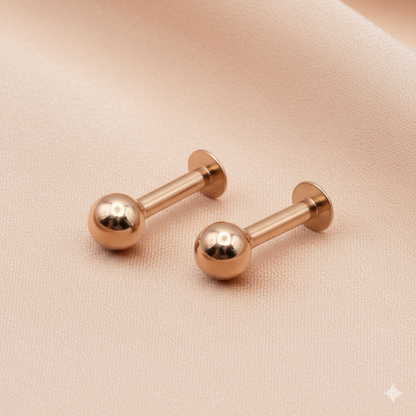 Rose    Artificial Gold plaated Labret Stud Earrings Flat Back Piercing for women and girls Combo Pack of 2