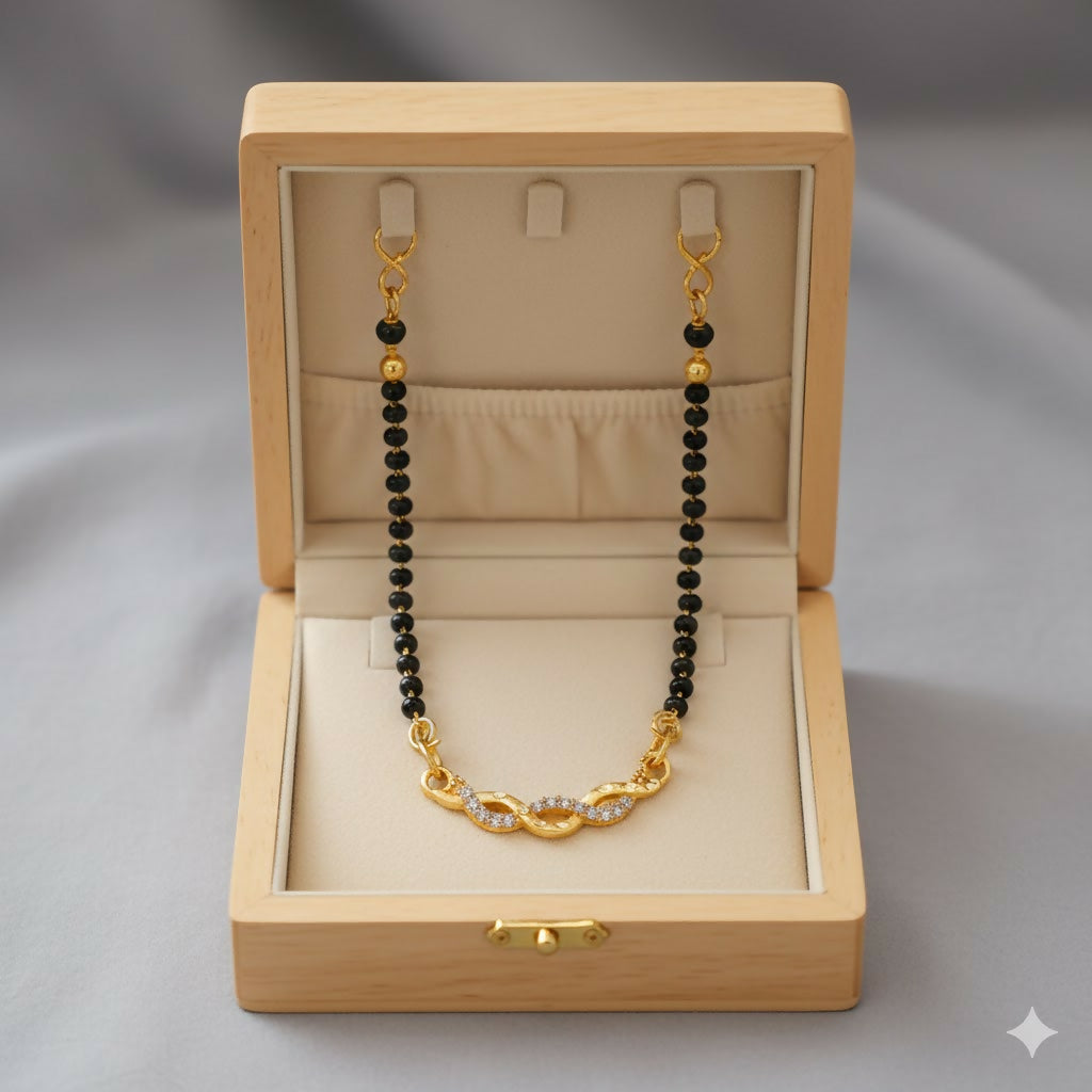 Artificial Gold Plated Infinity AD Mangalsutra with Black Beads