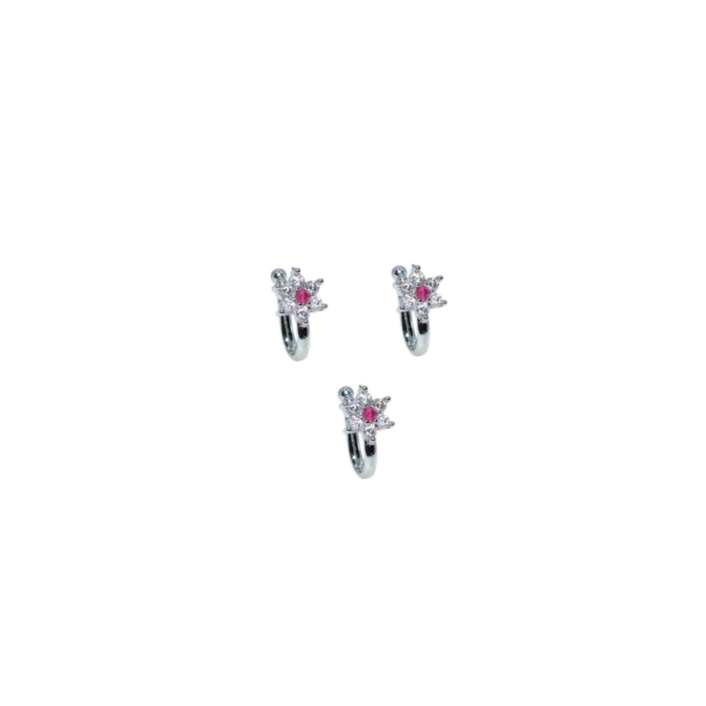 Floral CZ Stone Non-Piercing Nose Clip | Ruby-Center Nath Combo Pack of 3