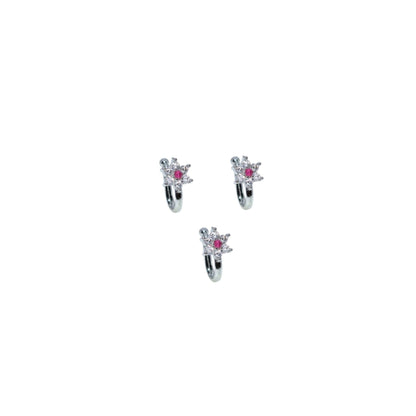 Floral CZ Stone Non-Piercing Nose Clip | Ruby-Center Nath Combo Pack of 3