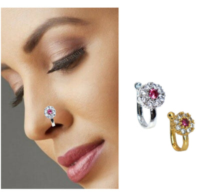 2 Pcs AD Non-Piercing Nose Clip Set:    Artificial Gold & Silver Combo