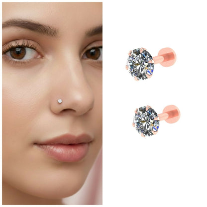 Rose    Artificial Gold AD Nosepin Laung Koka Nathni Internally Threaded Labret Combo Pack of 2