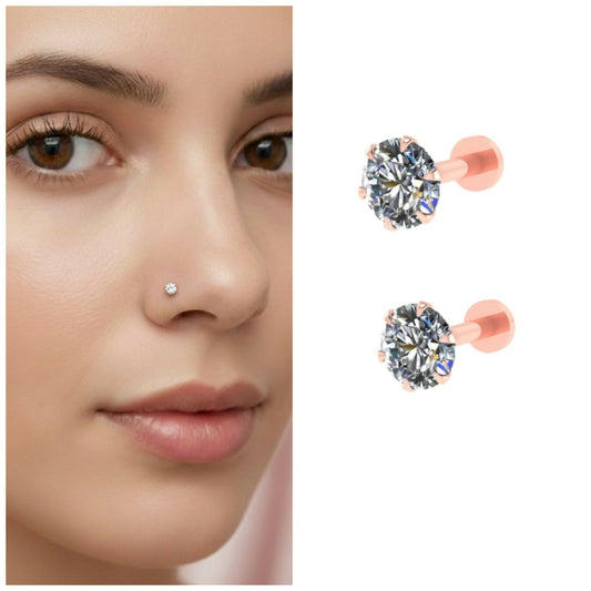 Rose    Artificial Gold AD Nosepin Laung Koka Nathni Internally Threaded Labret Combo Pack of 2