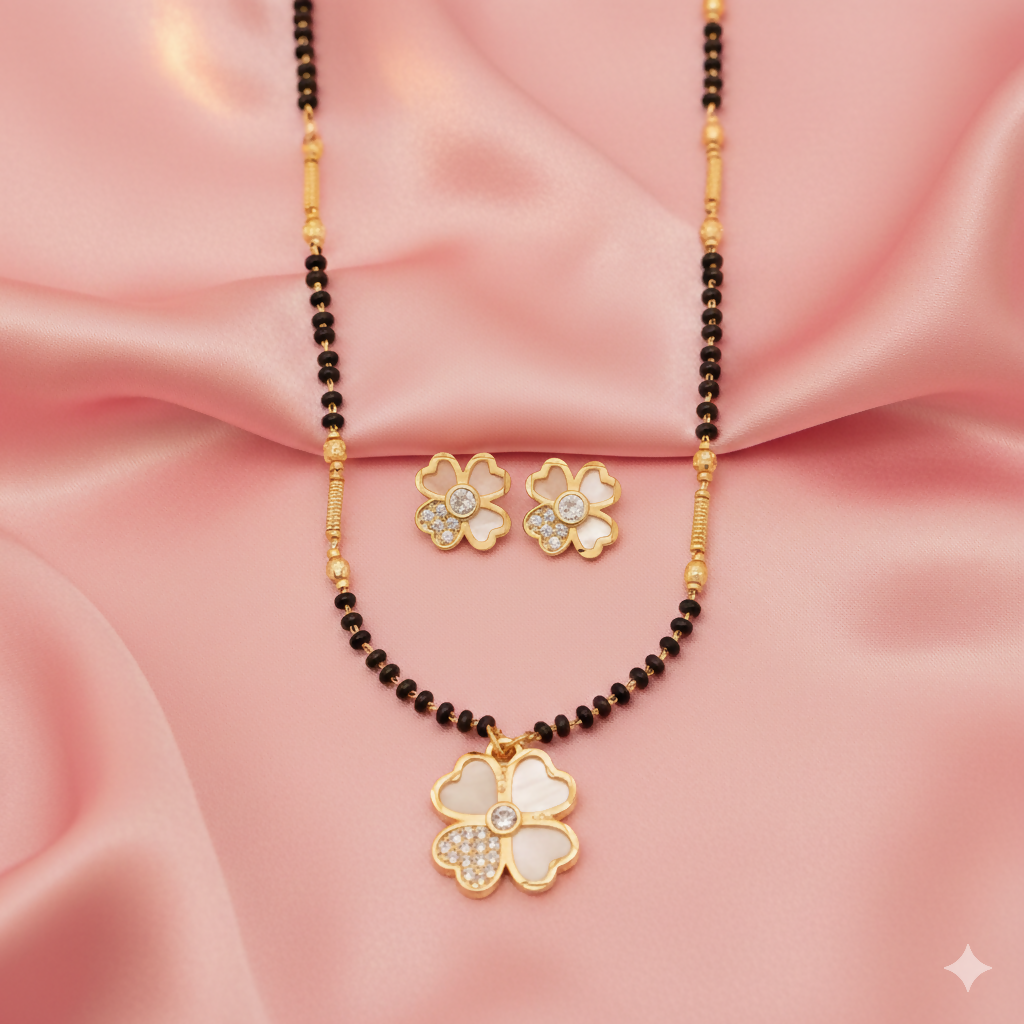 Artificial Gold Plated AD Floral Mangalsutra and Earring Set for women