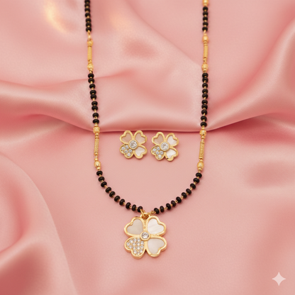Artificial Gold Plated AD Floral Mangalsutra and Earring Set for women