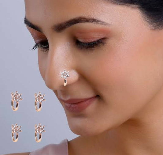 Minimalist Rose    Artificial Gold Pink Bar Non-Piercing Nose Stud/Pin Combo Pack of 4