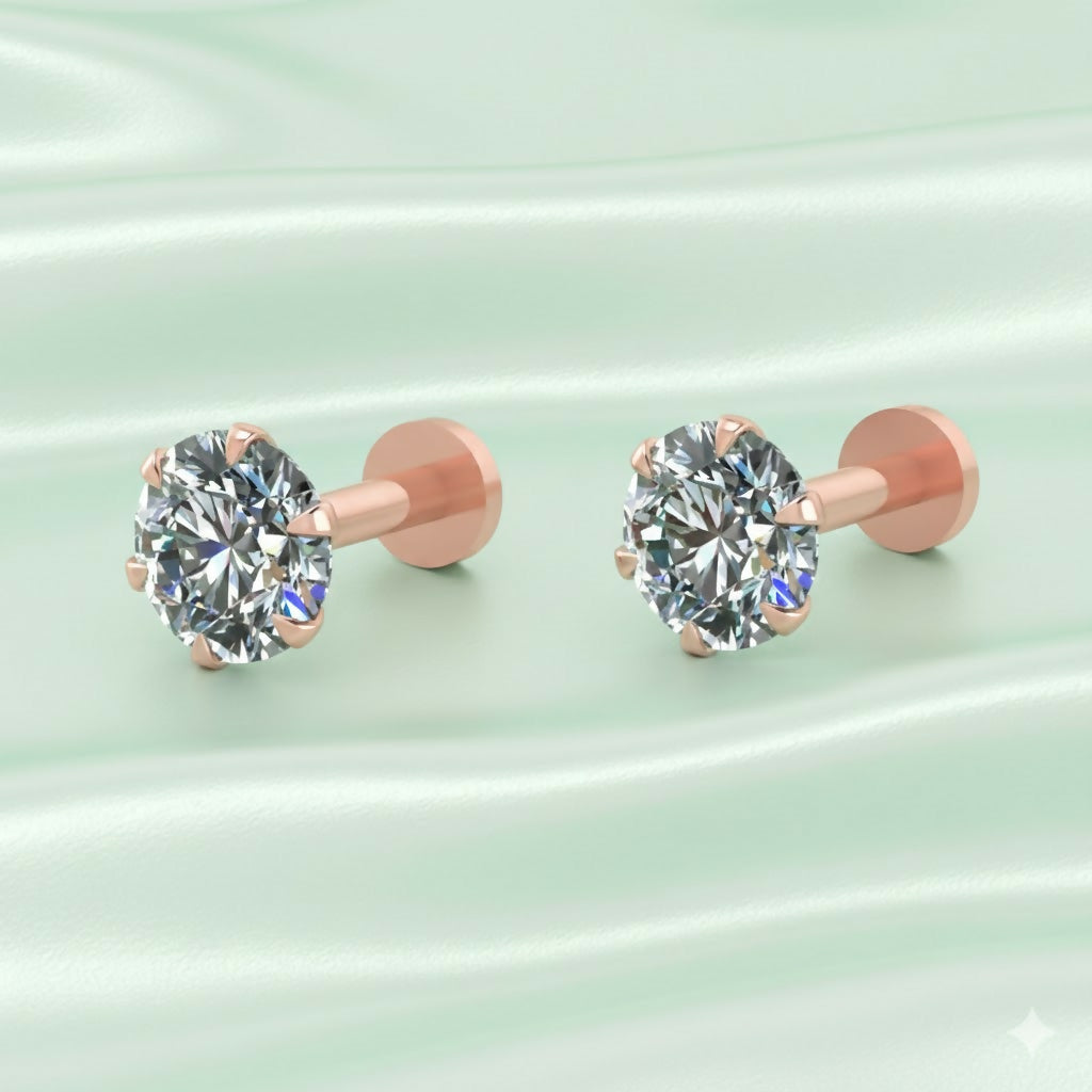 Rose    Artificial Gold AD Nosepin Laung Koka Nathni Internally Threaded Labret Combo Pack of 2
