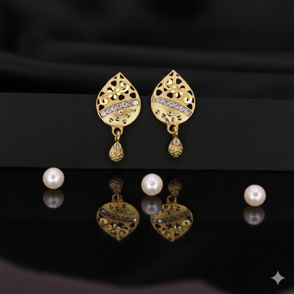 Artificial Gold Plated Filigree Drop Earrings with AD for women and girls