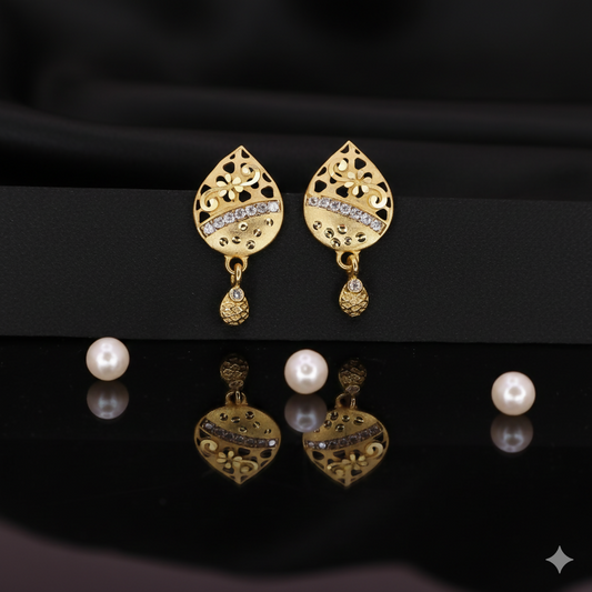 Artificial Gold Plated Filigree Drop Earrings with AD for women and girls