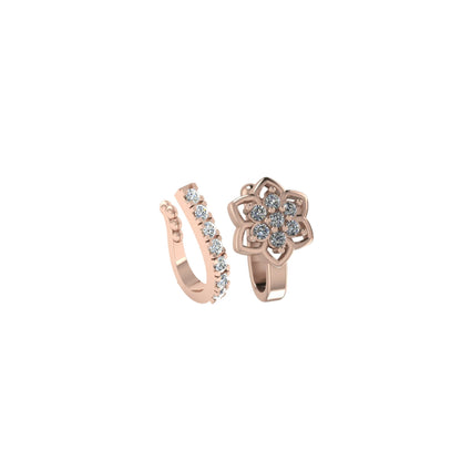 CZ Flower Non-Piercing Nose Clip/Cuff (   Artificial Gold & Rose   Artificial Gold) Combo Pack of 2
