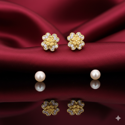 Artificial Gold Plated Four-Leaf Clover Stud Earrings with AD for women and girls
