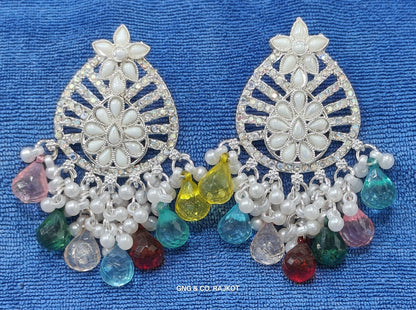 White    Artificial Gold Jhumka Earrings