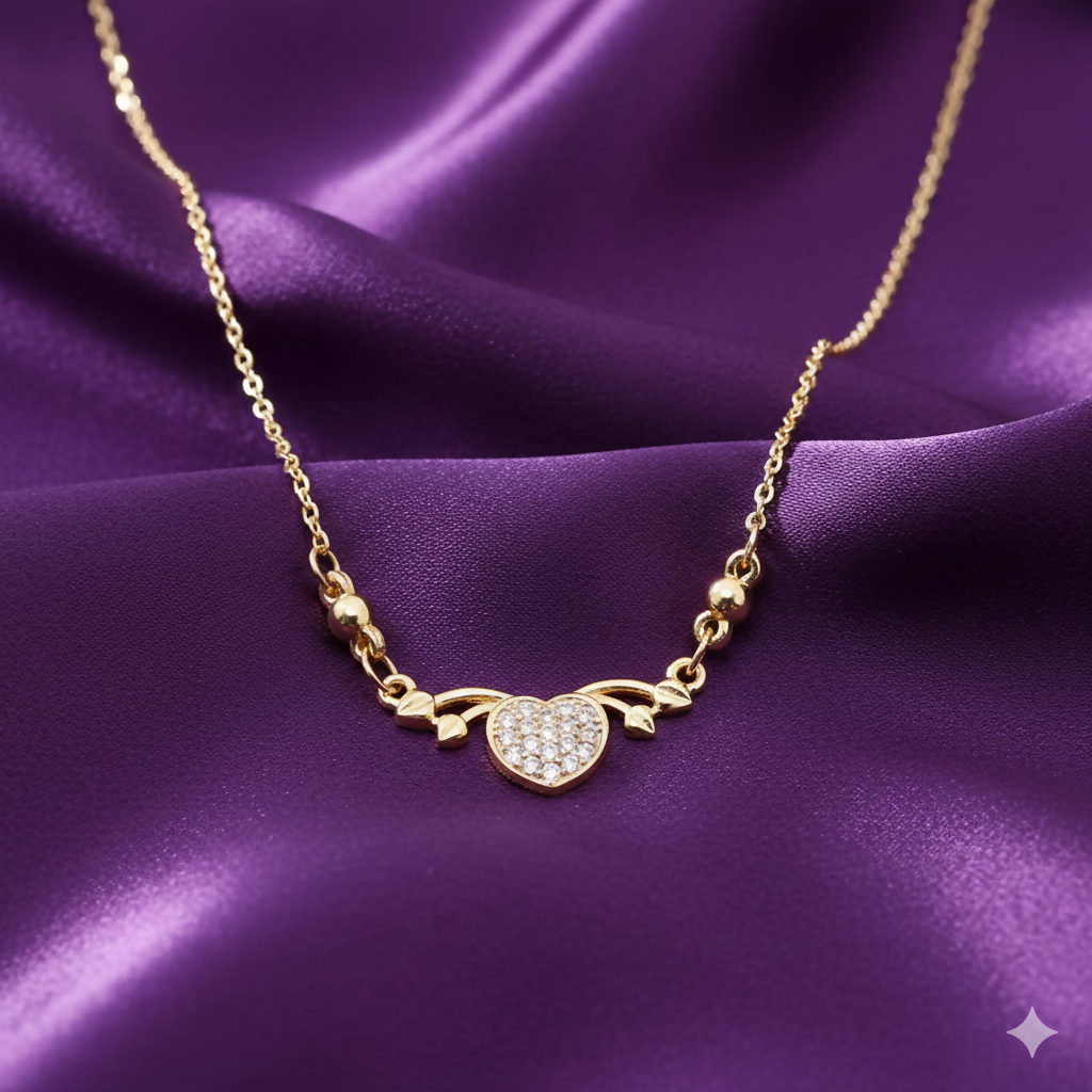 Dainty    Artificial Gold Heart Necklace with AD Love Pendant For women and girls