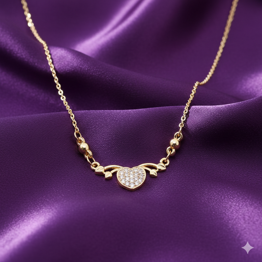 Dainty    Artificial Gold Heart Necklace with AD Love Pendant For women and girls