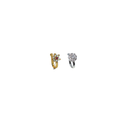 Diamond Cluster Clip-On Nose Ring | CZ Stone Non-Piercing Nath Combo Pack of