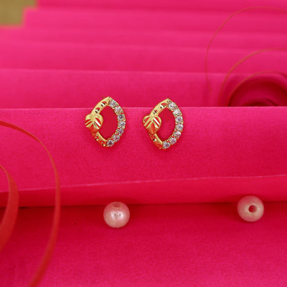 Artificial Gold-Plated AD Oval Stud Earrings | Daily Wear Leaf Design for women and girls