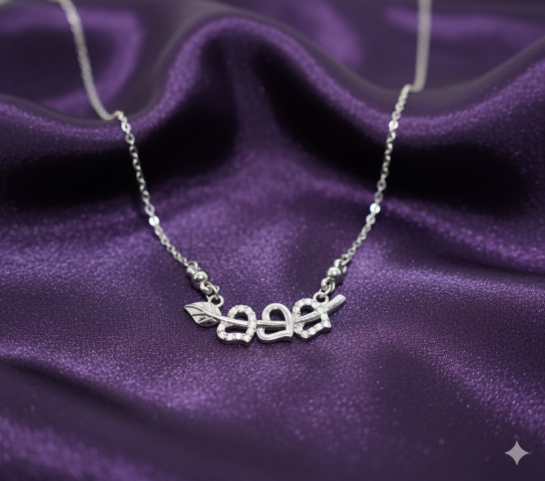 Silver Tone AD Pave Double Heart Arrow Cupid Pendant Necklace For women and girls