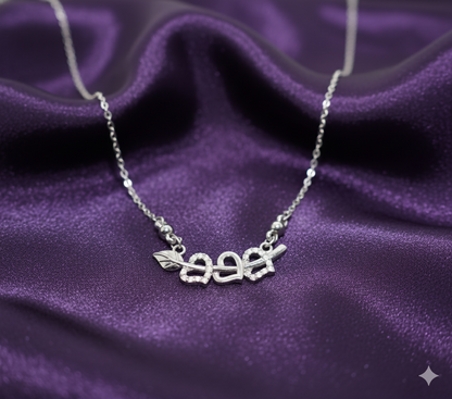 Silver Tone AD Pave Double Heart Arrow Cupid Pendant Necklace For women and girls