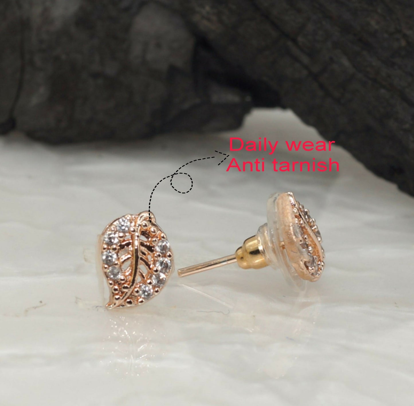 Rose    Artificial Gold Leaf Stud Earrings with AD for women and girls