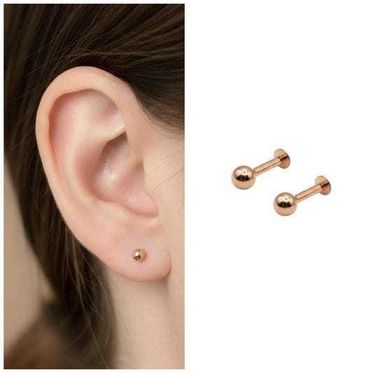 Rose    Artificial Gold plaated Labret Stud Earrings Flat Back Piercing for women and girls Combo Pack of 2