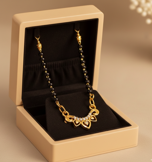 Artificial Gold Plated Heart Pendant Mangalsutra with Black Beads