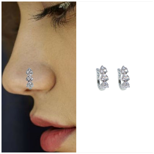 Clip On Nath Nose Pin Combo    Artificial Gold Rose Silver AD Fake Piercing Combo Pack of 2