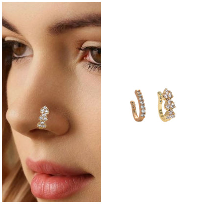 No Piercing CZ Nath Clip-On Nose Ring Set (   Artificial Gold & Silver) Combo Pack of 2