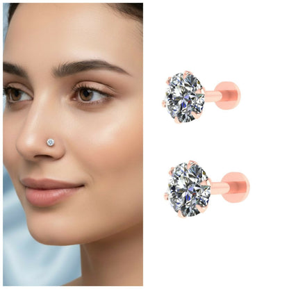Rose    Artificial Gold plated Labret Nosepin AD Piercing Stud for women and girls Combo Pack of 2