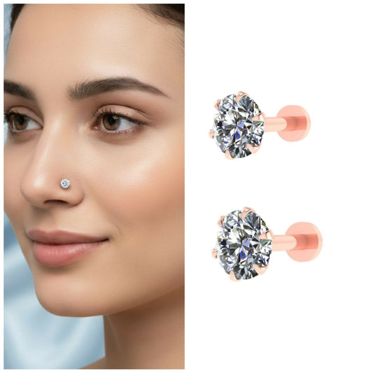 Rose    Artificial Gold plated Labret Nosepin AD Piercing Stud for women and girls Combo Pack of 2