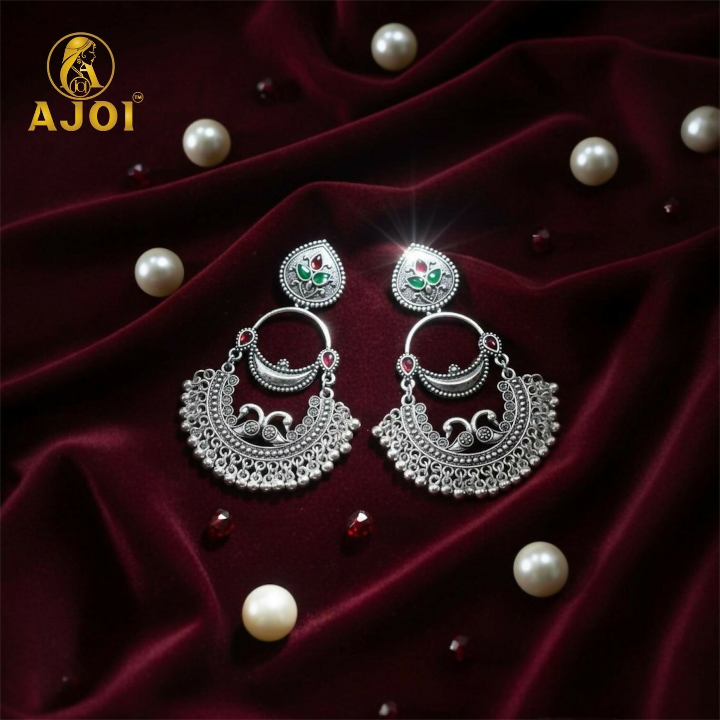 Vintage Peacock Inspired Oxidised Silver Earrings for Woman And Girls.