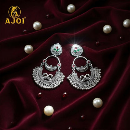 Vintage Peacock Inspired Oxidised Silver Earrings for Woman And Girls.