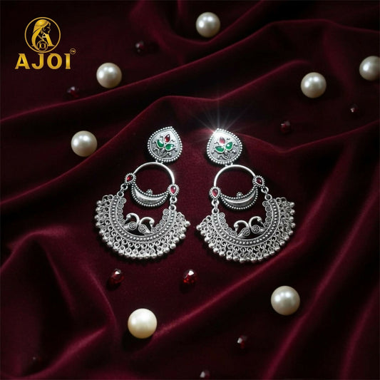Vintage Peacock Inspired Oxidised Silver Earrings for Woman And Girls.