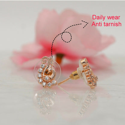 Rose   Artificial Gold-Plated AD Diamond Stud Earrings | Elegant Peacock Design for women and girls