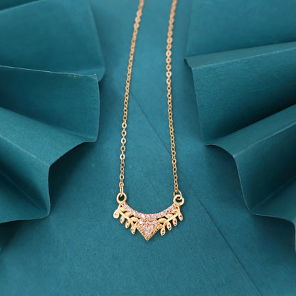 Artificial Gold Plated AD V-Shape Leaf Pendant Necklace For women and girls