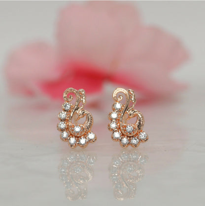 Rose   Artificial Gold-Plated AD Diamond Stud Earrings | Elegant Peacock Design for women and girls