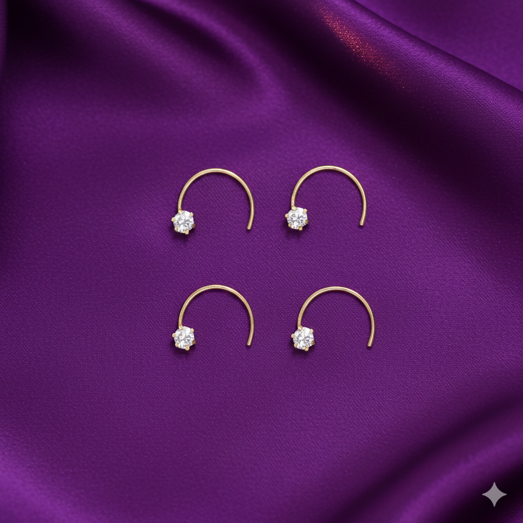 Artificial Gold Diamond-Style U-Shape Nosepin Laung Koka Nathni combo pack of 4
