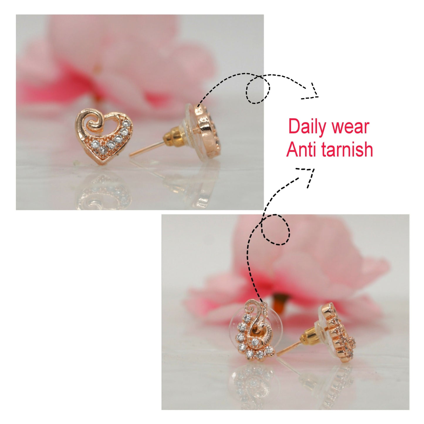 Rose   Artificial Gold-Plated Peacock/Paisley Studs with AD Combo Pack of 2 for women and girls